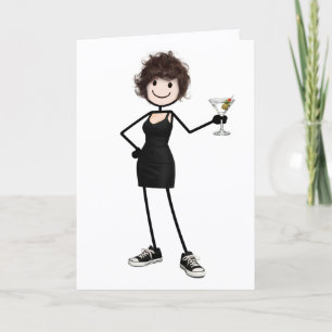 Cartão Menina de palito de aniversário com Martini