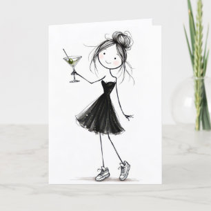 Cartão Menina de palito de aniversário com Martini