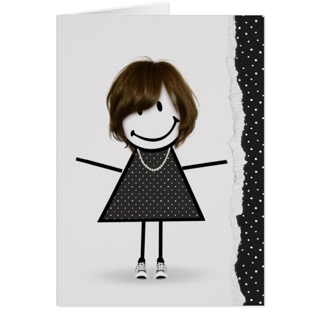 Cartão Menina de palito de aniversário com tênis (Frente)