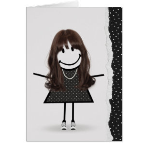 Cartão Menina de palito de aniversário com tênis