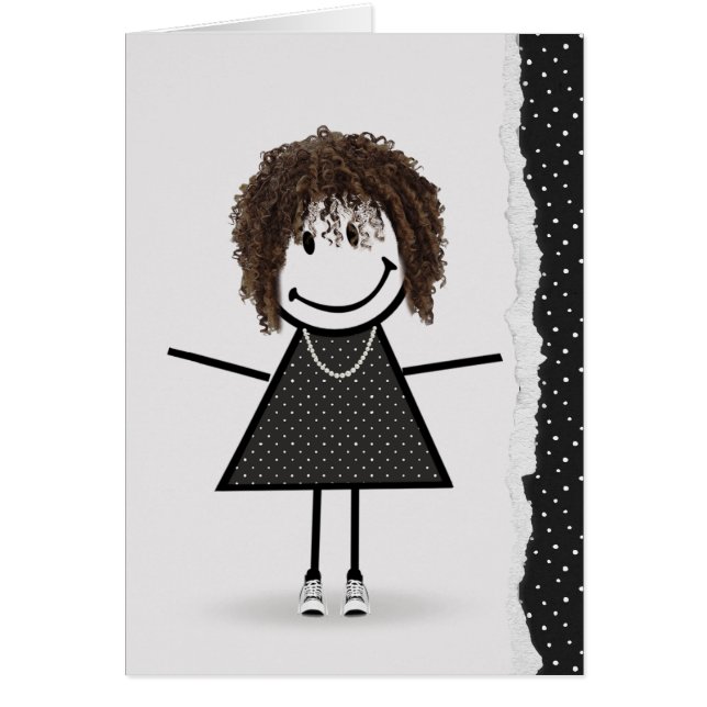 Cartão Menina de palito de aniversário com tênis (Frente)