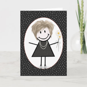 Cartão Menina de palito de aniversário para amiga