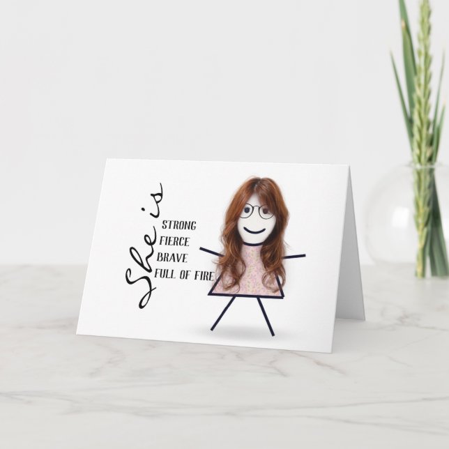 Cartão Menina de Pau com Cabelo para a Mamãe (Frente)