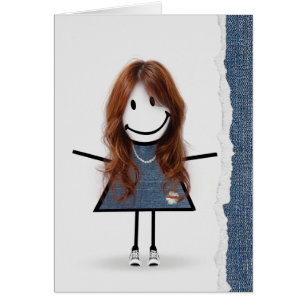 Cartão Menina de Pau de Aniversário com Tenis