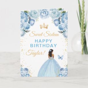 Cartão Menina de Pele Morena Azul Aniversário de Doze Ano