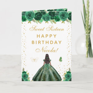 Cartão Menina de Pele Morena Floral Verde Doce Dezesseis 