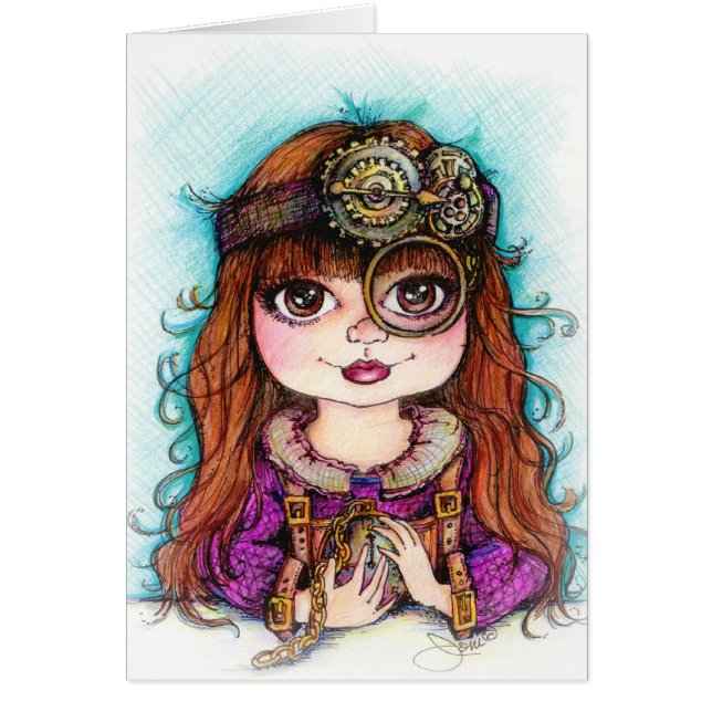 Cartão Menina de Steampunk (Frente)