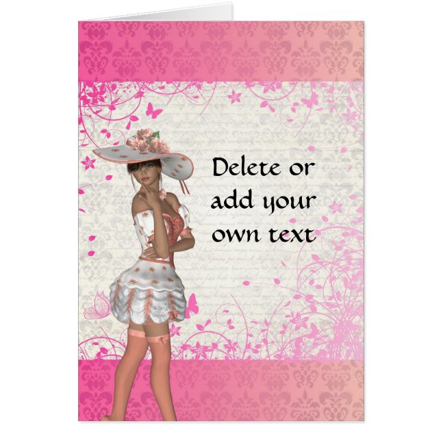 Cartão Menina de verão rosa (Frente)