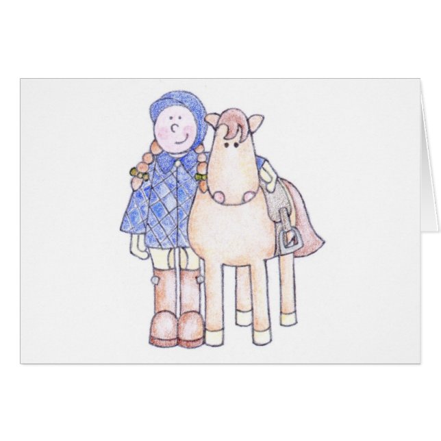 Cartão Menina do pônei (Frente Horizontal)