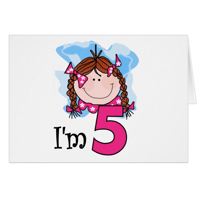 Cartão Menina do Redhead eu sou cinco (Frente Horizontal)