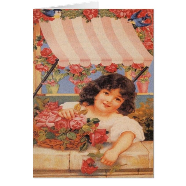 Cartão Menina do Victorian que vende flores (Frente)