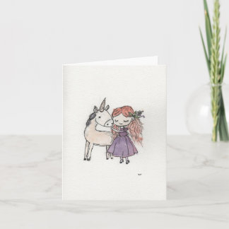 Cartão Menina e Unicórnio Pequeno