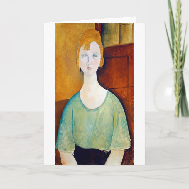 Cartão Menina em uma blusa verde, Modigliani (Frente)