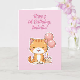 Cartão Menina Feliz Aniversário de 1 Ano Personalizado, G