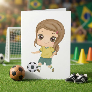 Cartão Menina Jogando Futebol Esportes Infantis Adoráveis