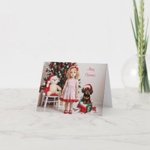 Cartão Menina loira com Natal Dachshund