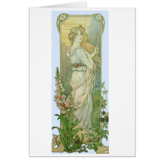 Cartão Menina loura com as flores em seu cabelo