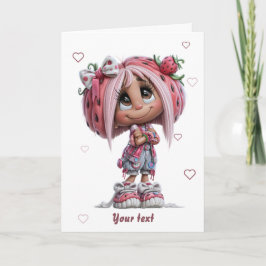 Cartão Menina Morango Fofa Personalizada