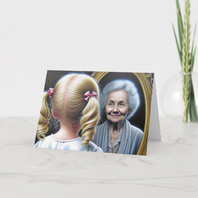 Cartão Menina no Aniversário e Senhora Idosa (Frente)