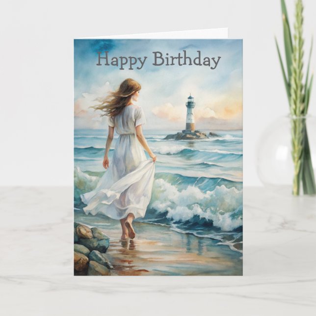 Cartão Menina num Cliff Birthday Card (Frente)