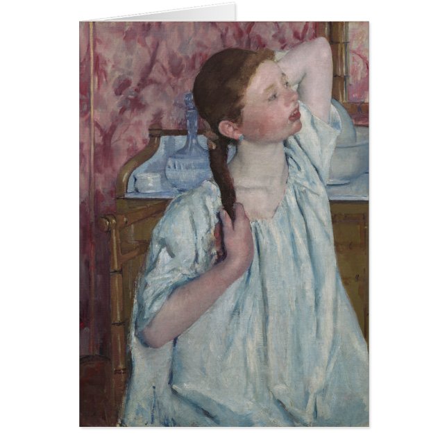 Cartão Menina que arranja seu cabelo, 1886 (óleo em (Frente)