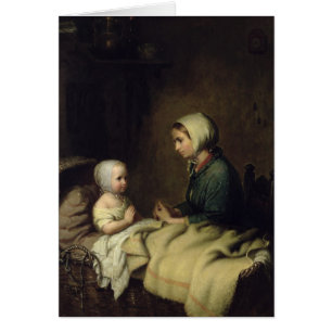 Cartão Menina que diz suas orações na cama