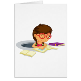 Cartão Menina que faz o schoolwork