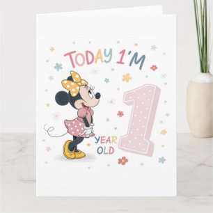 Cartão Menina Rato com Laço em Aquarela para 1º Aniversár