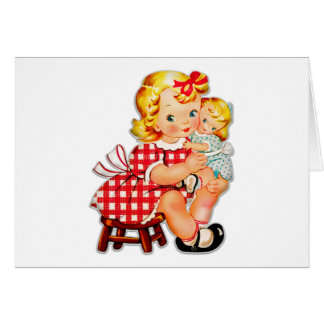 Cartão Menina retrô boneca vintage criança