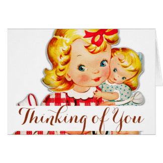 Cartão Menina retro vintage boneca criança