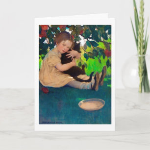 Cartão Menina segurando um gato negro, Jessie Willcox Smi