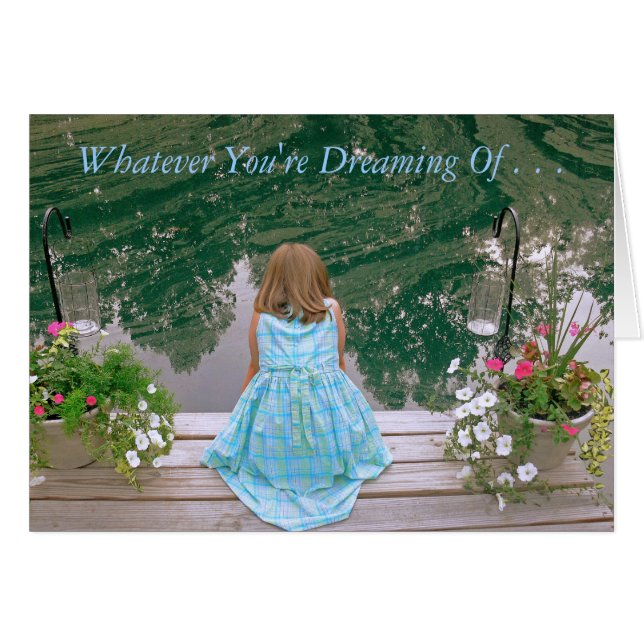Cartão "Menina Sentada Em Dock, Sonhando De Dia" (Frente Horizontal)