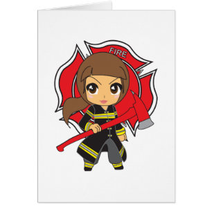 Cartão Menina triguenha do sapador-bombeiro de Kawaii