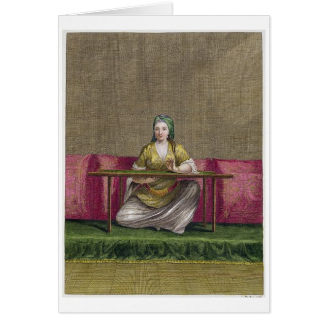 Cartão Menina turca, bordando, século XVIII (engravin (Frente)