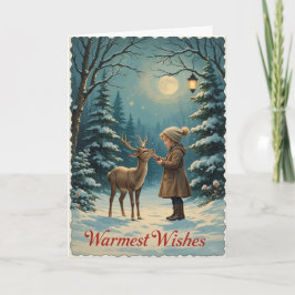 Cartão Menina Vintage de Inverno Floresta Paz Desejos Mai