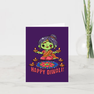 Cartão Menina Zumbi Fofa Comemorando Diwali