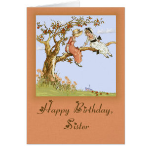 Cartão Meninas alteradas de Kate Greenaway na árvore de