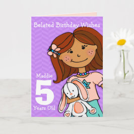 Cartão Meninas atrasadas 5 aniversariante menina de cabel