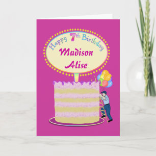 Cartão Meninas Bons 7 de Aniversário - Personalizem