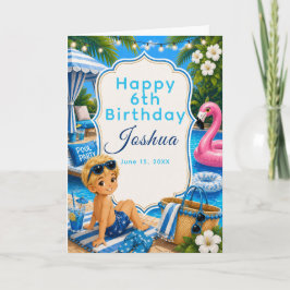 Cartão Meninas da Festa de Aniversário na Piscina Azul