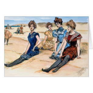 Cartão Meninas de Gibson na praia, 1900