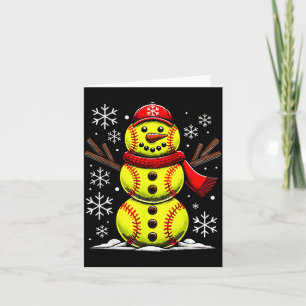 Cartão Meninas de Softbol Natal Snowman, Softbol Natal