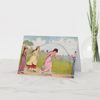 Cartão Meninas do século XIX jogando corda pulada