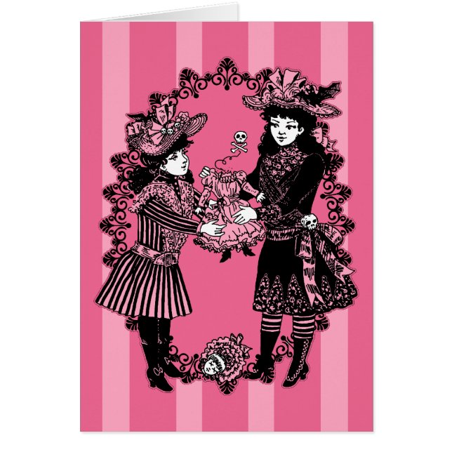 Cartão Meninas e boneca decapitada (Frente)