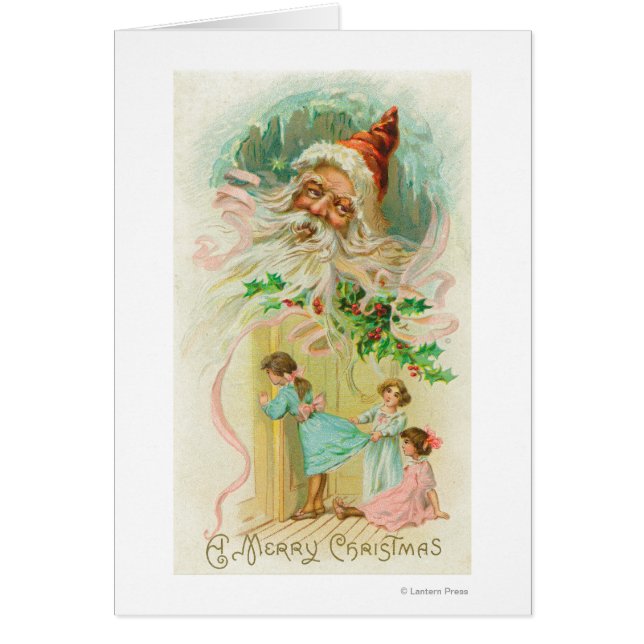 Cartão Meninas Espiando pela Porta do Quarto (Frente)