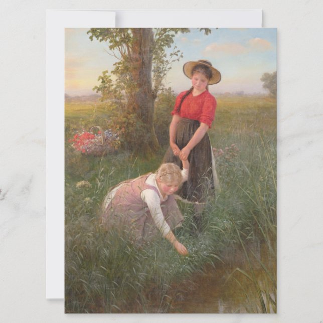 Cartão Meninas Jovens Escolhendo Flores (Frente)