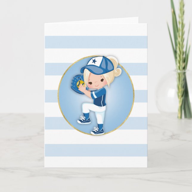 Cartão Meninas louras Softball Azul (Frente)