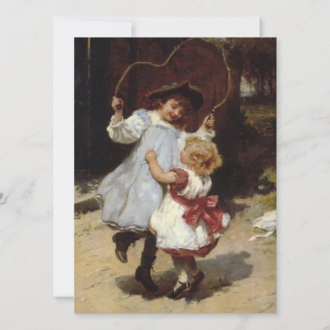 Cartão Meninas pulando com corda pulando (Frente)