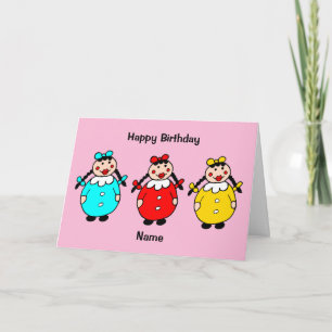 Cartão Meninas Redondas Fofas Aniversário Cartoon Engraça