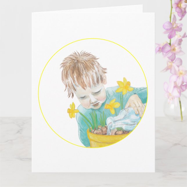 Cartão Menino Com Narcisos   (Orquídea)